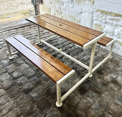 Lunch Pub Picnic Bench Steel Frame 6 Seat Waterproof Outdoor Table Hand Made • £900