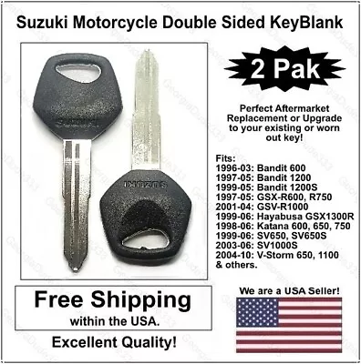 2pak! Suzuki Motorcycle Double Sided Key Blank - Fits: 2001-09 GSXR And Hayabusa • $18.95