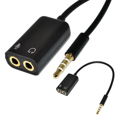 Black Slim Mini Jack Headphone Splitter Cable Adapter - 3.5mm Audio Mini Stereo • £4.49