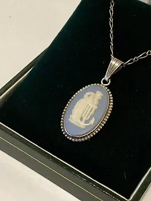 £24.95 • Buy Vintage Sterling Silver Wedgwood Blue Jasper Pendant & 18” Chain. JW.