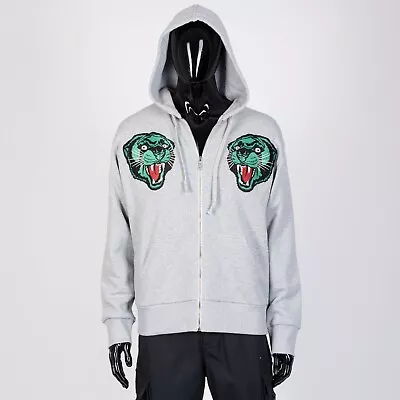 GUCCI 2900$ Grey Cotton Zip-Up Hoodie Sweatshirt Tiger Embroidery • $792