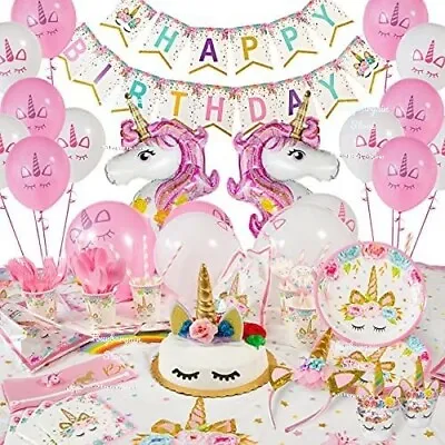 UNICORN Birthday Party Tableware Set Supplies Children Girls Decoration Balloons • £19.99