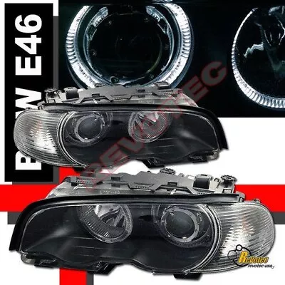 00 01 02 03 BMW E46 2DR Coupe Dual Halo Projector Headlights Black W/ Corner • $225.95