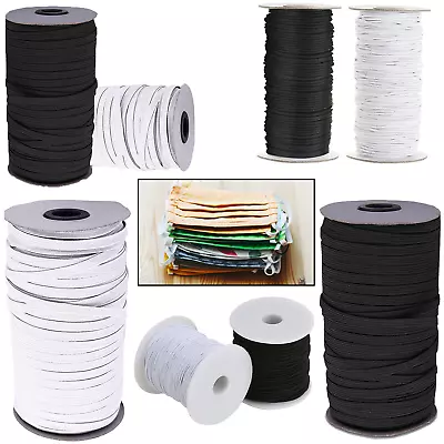 Elastic Cord White/Black Round Flat Elastic Cord Various Sizes For Sewing Masks • £2.09