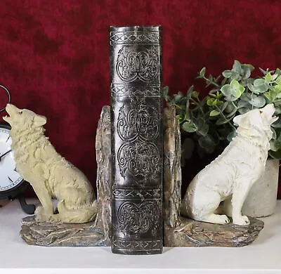 Ebros Totem Spirit Howling Gray And Snow Wolves Decorative Bookends • $32.99