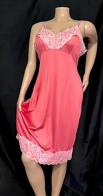 44 46” Vintage Silky Pink Nylon Full Slip Chantilly Lace • $49.99