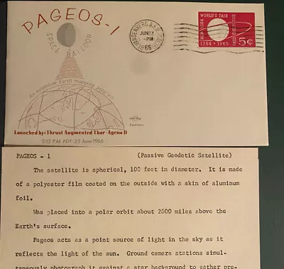 $0.99 • Buy Pageos-1 Satellite Space Cover 1966 Cape Canaveral & Informative Insert Card