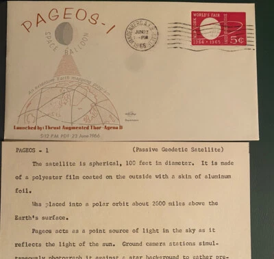$0.99 • Buy Pageos-1 Satellite Space Cover 1966 Cape Canaveral & Informative Insert Card