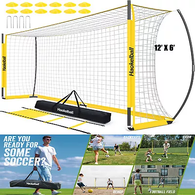 12x6' Soccer Goal Portable Pop Up Soccer Net For Backyard With Ladder & 12 Cones • $113.33