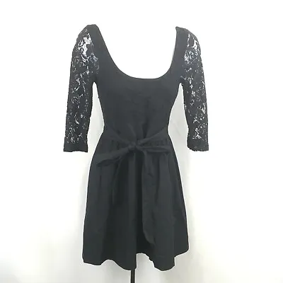 Topshop Fit N Flare Dress Womens US 4 UK 8 Black Lace Bodice 3/4 Sleeve  • $19.98