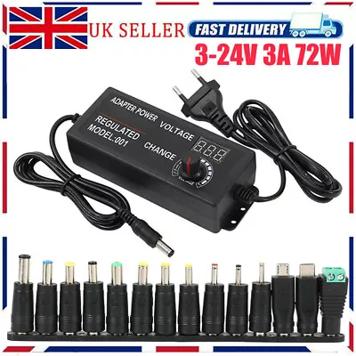 Adjustable AC To DC Power Supply 3A 72W DC3-24V Power Supply Adapter Universal • £7.98