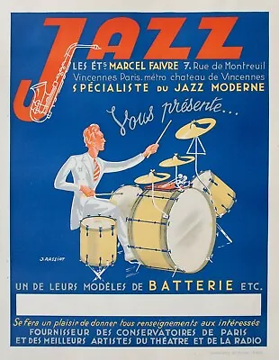 Jazz Drummer Vintage Music Art Deco Poster • $95