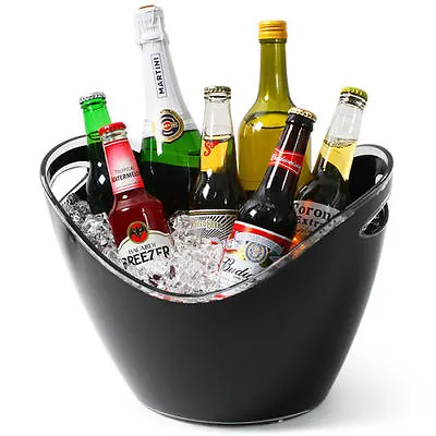 Champagne Beer Ice Bucket Black Acrylic Plastic Large Oval Drinks Pail Cooler • £19.99