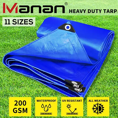 Manan Tarp Heavy Duty 200GSM Tarpaulin Waterproof Tent Cover Poly Sun Camping • $26.99