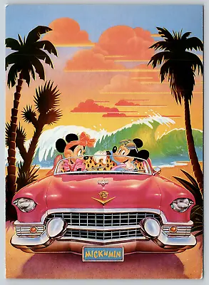 WALT DISNEY VINTAGE POSTCARD Pink Cadillac Mickey Minnie Beach Sunshine Unposted • $6.99
