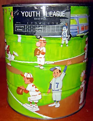 Vintage Butter Nut Metal Advertising Coffee Tin Can With Youth Baseball Graphic • $11.03