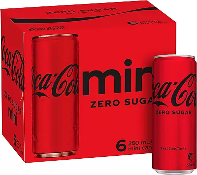 Coca Cola Zero Sugar Soft Drink Mini Can Multipack 6 X 250 Ml | Free Shipping  • $9.98