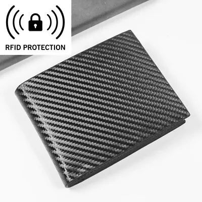 Men's Carbon Fiber Leather Wallet RFID Blocking Slim Bifold Credit Card Holder • $8.98