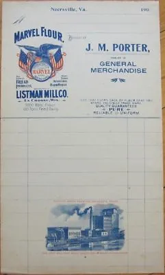 $9.99 • Buy Marvel Flour, Neersville, VA Virginia 1905 Patriotic Letterhead, Color Vignette
