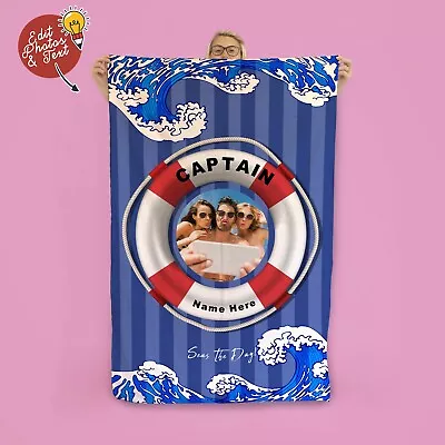 58x39  Personalised Captain Seas The Day Microfibre Beach Towel Summer Holiday • £21.99