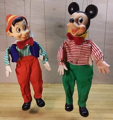 Vintage Disney Gund Mickey Mouse & Pinocchio Puppet Marionette’s • $27