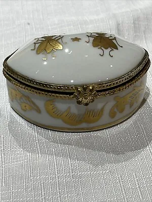 Limoges France C1930s Hinged Trinket Box Gold Insect Decoration • £30