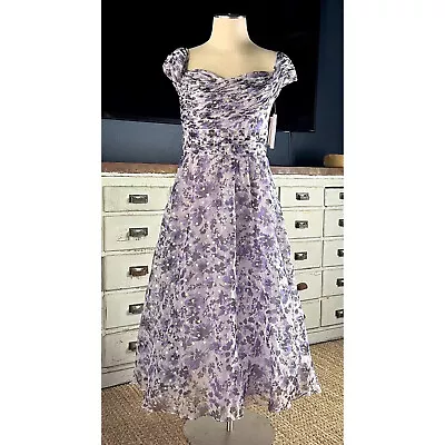 NWT New $680 Anthropologie Shoshanna Meraki Fleur Clip Dot Purple Midi Dress 8 • $156