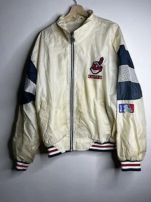 Vintage Cleveland Indians Full Zip Windbreaker Jacket Men’s Size Large White  • $22.99