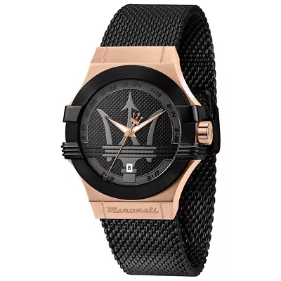 Maserati Potenza Rose Gold Stainless Steel & Black Strap Mens Watch. R8853108010 • $294