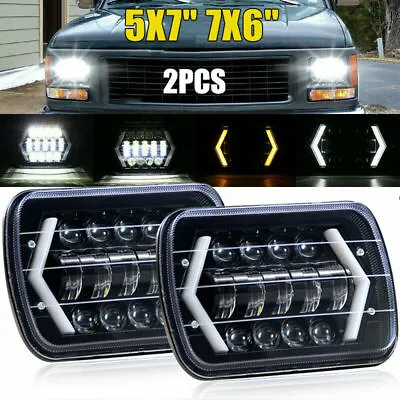 $49.99 • Buy Pair 5x7 7x6 Inch LED Headlight Hi-Lo Beam DRL For Nissan Pickup Hardbody D21