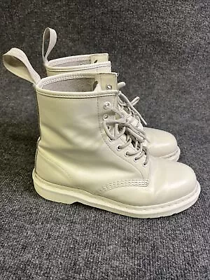 Doc Martens White Patent Leather Lace Up Boots Women Size 10 Men Size 9 • $39.90