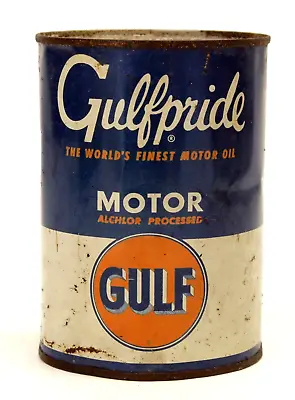 Vintage Gulfpride 1 Qt. Metal Alchlor Processed Motor Oil Can • £50.60