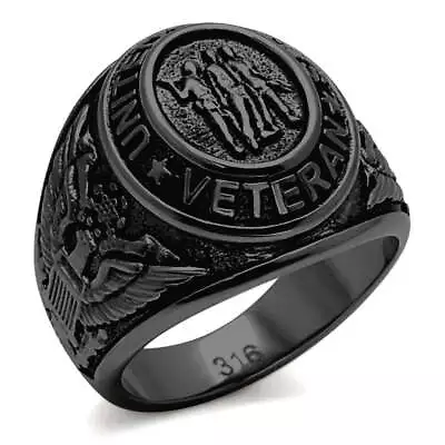 Men's Stainless Steel 316 US IP Black (Ion Plating) Veteran Military Ring • $54