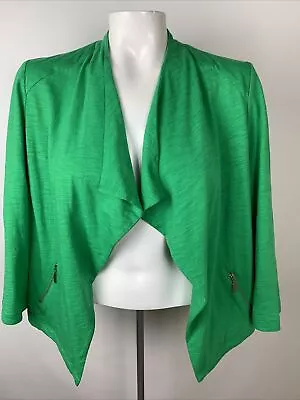 Chico's Womens Sz 0 Green Drape Front Jacket 3/4 Sleeves Cotton Rayon Blend • $33.27