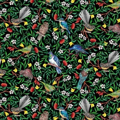 100% Cotton Fabric Nutex New Zealand Natives Bird Birds Wildlife Animal Floral • £1.50