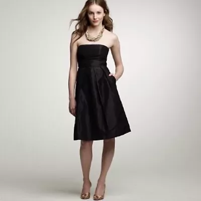 New J CREW Black A-Line Silk Taffeta Strapless Cocktail Dress Sz 6 • $34.99