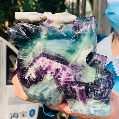 6.01LB Natural Colored Fluorite Skull Quartz Hand Carved Crystal Skull Healing • $0.99