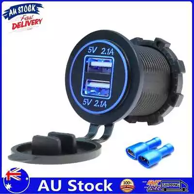 AU 4.2A Car Motorcycle Dual USB Charger Sockets LED Power Plug Outlet (Blue) • $11.30