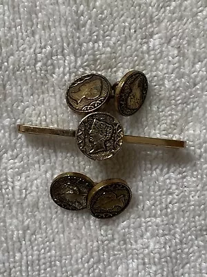 $24.95 • Buy VINTAGE MERCURY HEAD DIME  STYLIZED CUFFLINKS AND TIE CLASP  See Pics!!!
