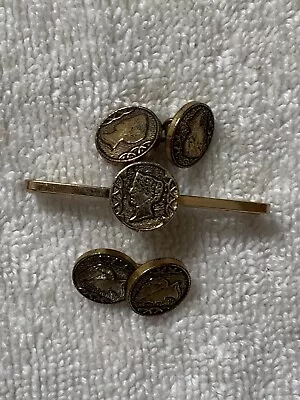 VINTAGE MERCURY HEAD DIME  STYLIZED CUFFLINKS AND TIE CLASP  See Pics!!! • $24.95