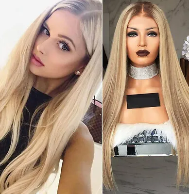 Womens Natural Long Straight Hair Wigs Ladies Ombre Blonde Cosplay Full Wig UK • £5.99