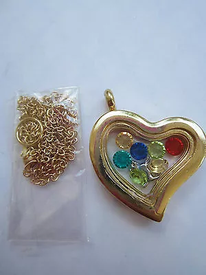 Living Memory Gold Heart Locket With 10 Crystals And Charm USA • $14.95