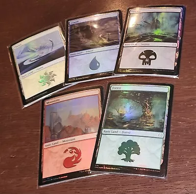 25 FOIL Basic Land Card Lot Magic The Gathering MTG 5 Each WBuBRG Random Sets • $6.99