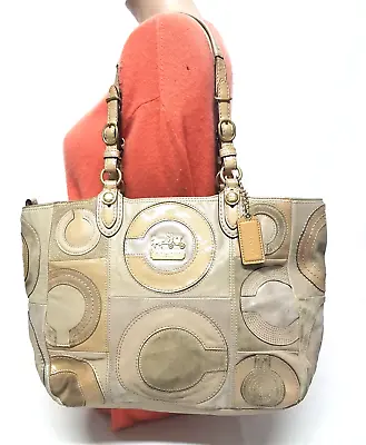 Coach Mia Inlaid C Natural Leather Suede Tore Shoulder Handbag 15748 • $35
