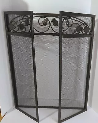 Decorative Fireplace Screen 3 Panel Wrought Iron Brown Fire Place Gate Cover • $166.25