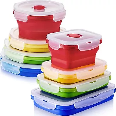 8 Pack Silicone Collapsible Food Storage Container Lunch Box Containers BPA Free • £17.89