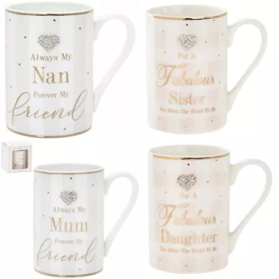 Mad Dot Checked Mum Nan Daughter Sister Mugs Diamante Heart Gift Boxed  Present • £12.99