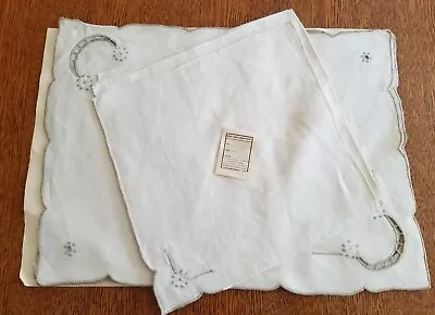 NEW Vintage Linen Hand Embroidered Placemat  Napkins Madeira Portugal Set Of 4 • $24