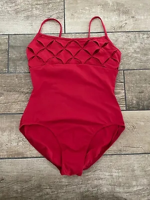 Jozette For Mirella Leotard Size L Uk 12? Red Cut Out/mesh Top Dance • £29.99