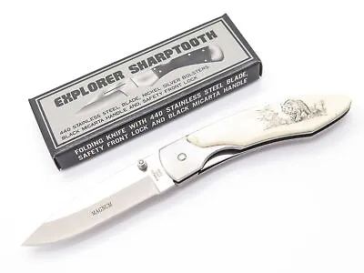 Vintage 1990s Explorer G. Sakai Seki Japan Jaguar Scrimshaw Folding Pocket Knife • $34.95